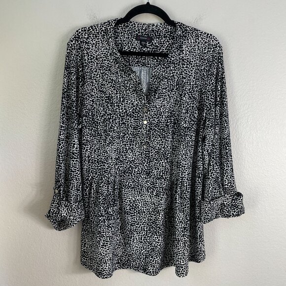 Cocomo Womens XL Animal Print Tunic Top Stretch Roll Tab Sleeve Blouse Shirt - Picture 7 of 11